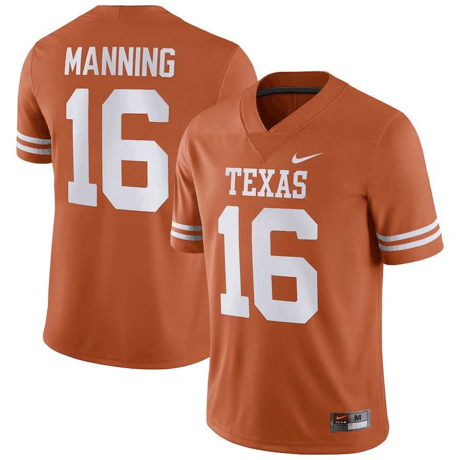 Men%27s Texas Longhorns #16 Arch Manning Orange Stitched Jersey Dzhi->texas a&m aggies->NCAA Jersey